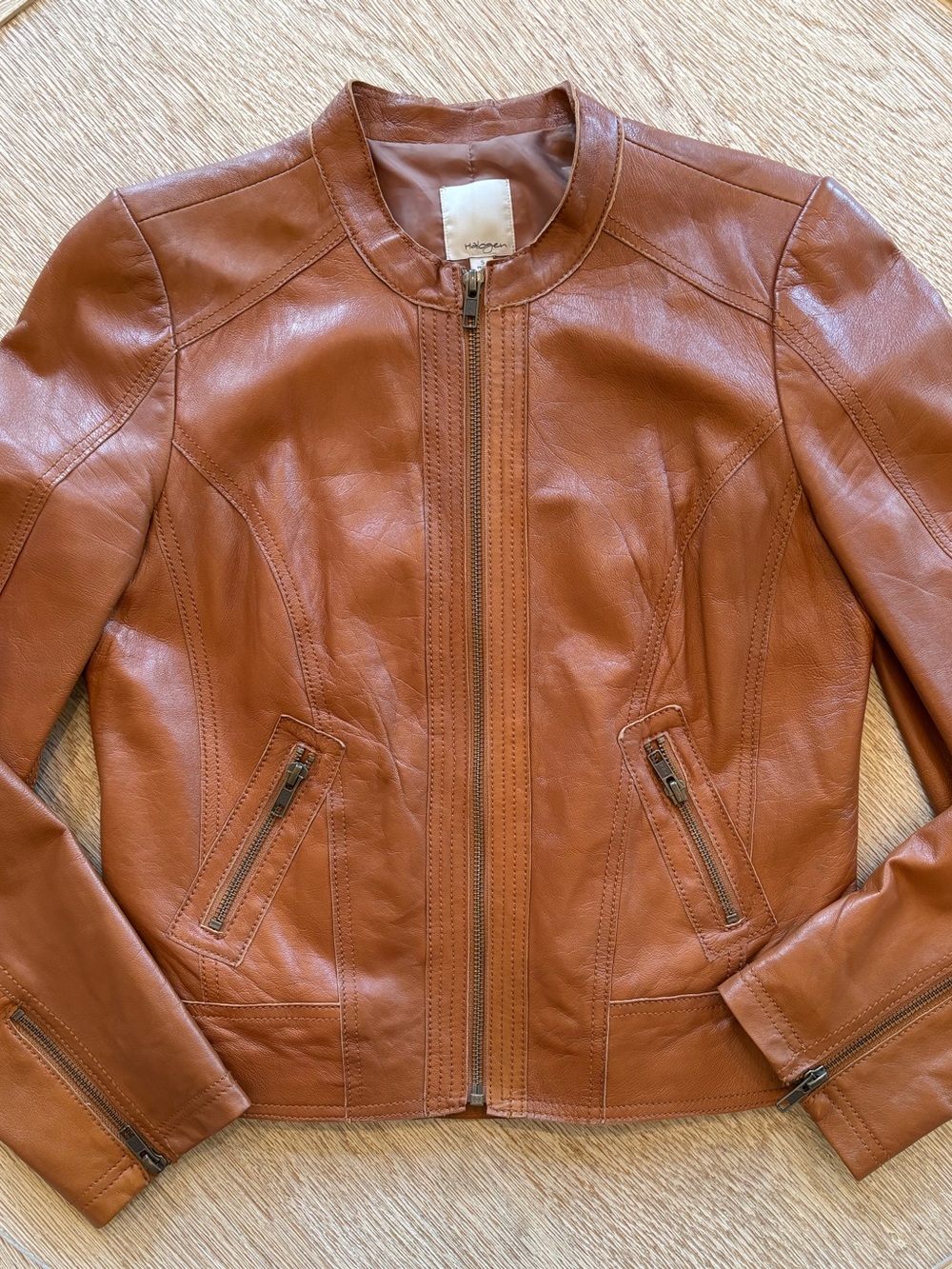 Halogen From Nordstrom Cognac Genuine Leather Zip Front Jacket